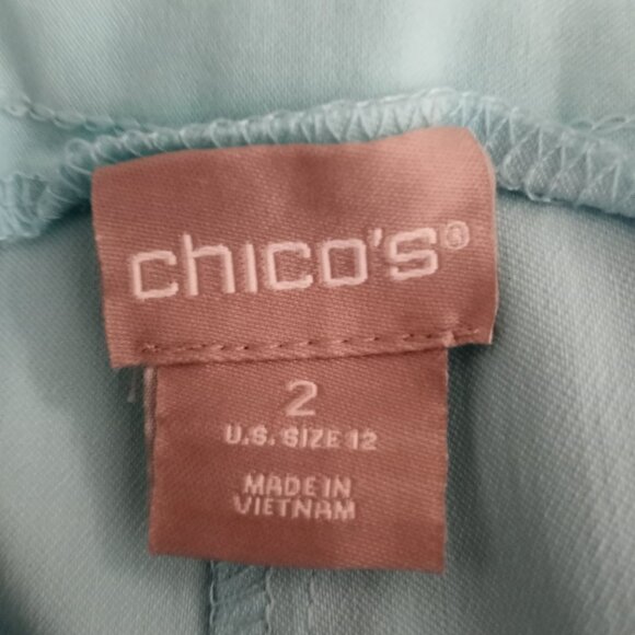 Chico's Brigitte Womens 2 L 12 Aqua Blue Pull On Slim Capri Cropped Pants - Picture 5 of 6